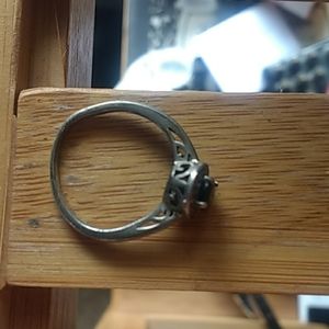 Silver, sapphire, and diamond ring